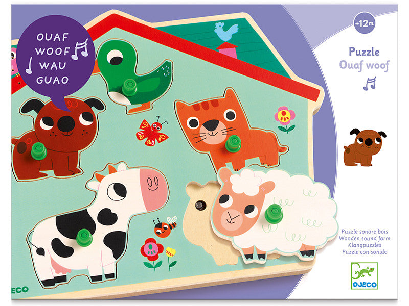 achat Puzzle sonore en bois - Ouaf woof - les animaux familiers