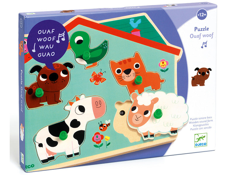 achat Puzzle sonore en bois - Ouaf woof - les animaux familiers