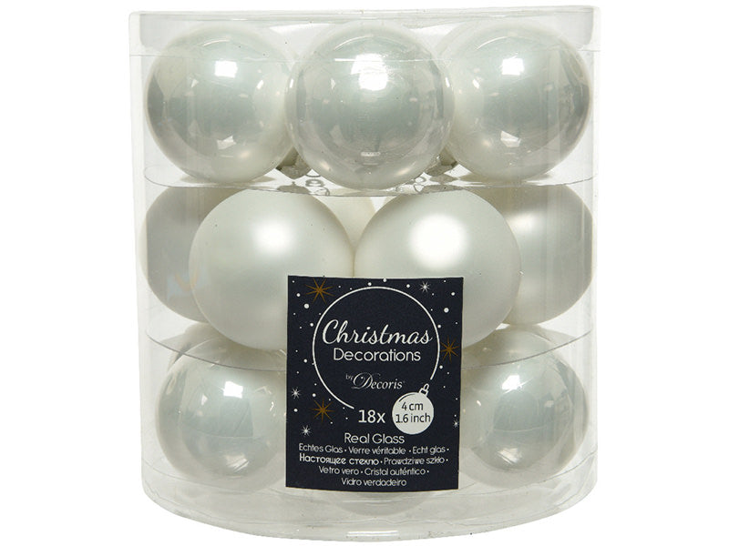 Achat 18 boules de Noël - blanc reflets argentés - 4 cm