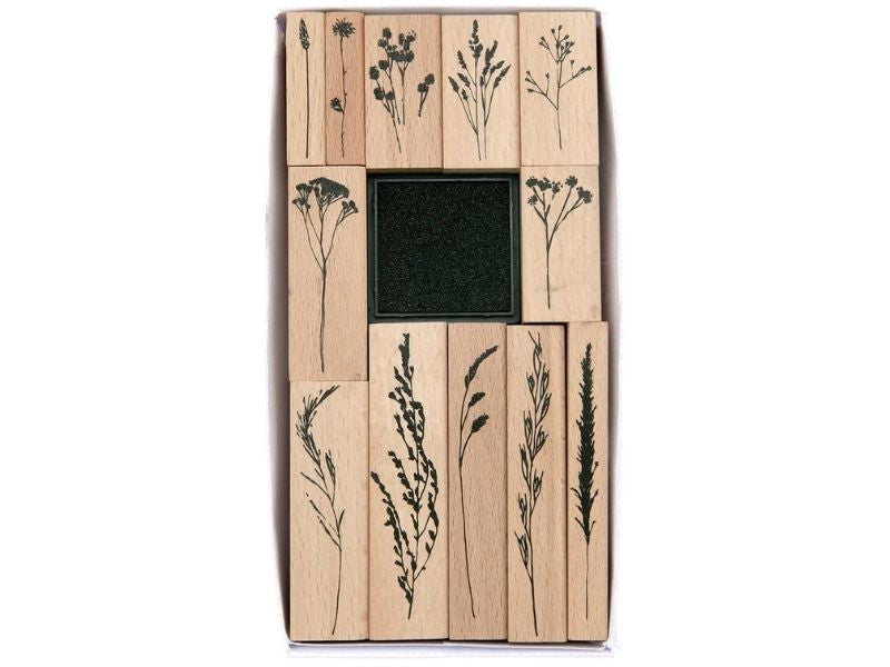 Achat 12 tampons motifs fleurs avec encre noir - Rico Design