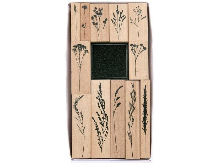 Achat 12 tampons motifs fleurs avec encre noir - Rico Design