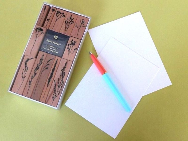 achat 12 tampons motifs fleurs avec encre noir - Rico Design