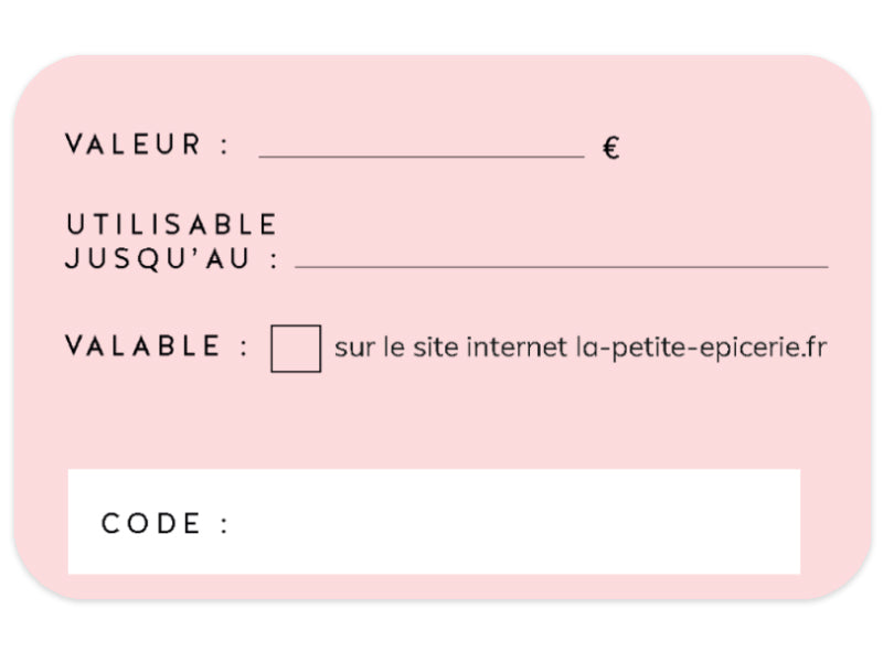 Achat Carte Cadeau d'une valeur de 30 €- valable sur le site internet