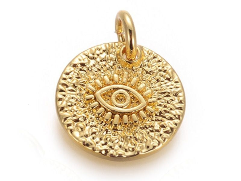 Achat Breloque ronde avec œil - laiton doré - 12 mm