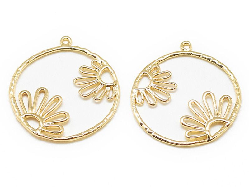 Achat Pendentif cercle avec fleur - doré à l'or fin 18k - 27,5 mm