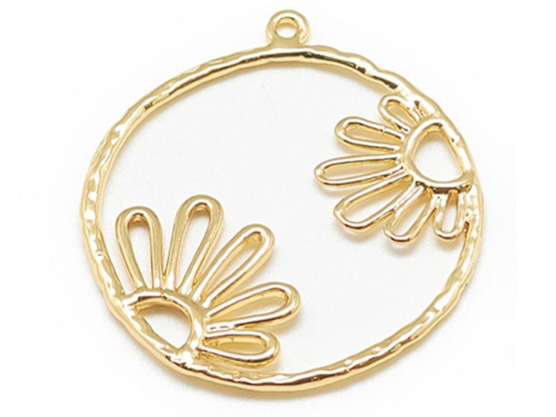 Achat Pendentif cercle avec fleur - doré à l'or fin 18k - 27,5 mm