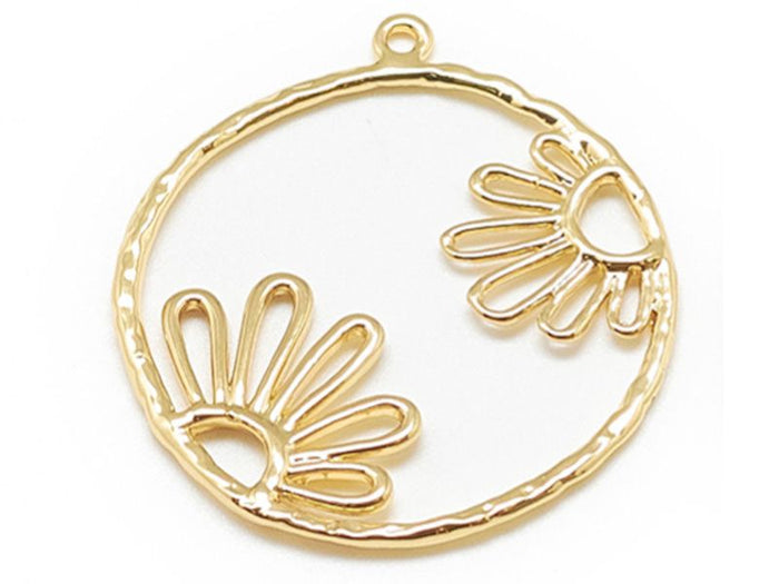 Achat Pendentif cercle avec fleur - doré à l'or fin 18k - 27,5 mm