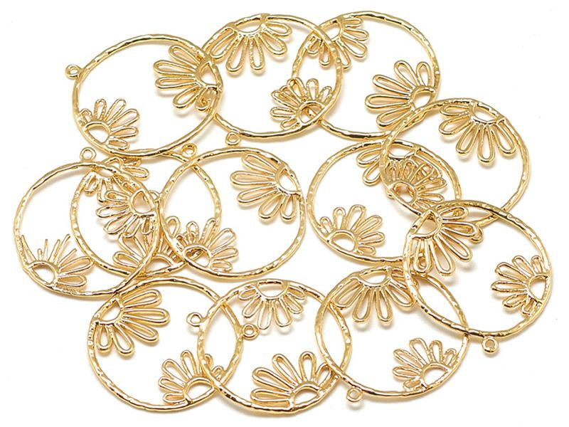 achat Pendentif cercle avec fleur - doré à l'or fin 18k - 27,5 mm