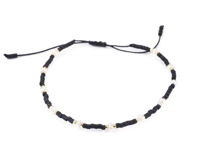 Achat Bracelet nylon tressé réglable perles rocailles et miyuki - Noir