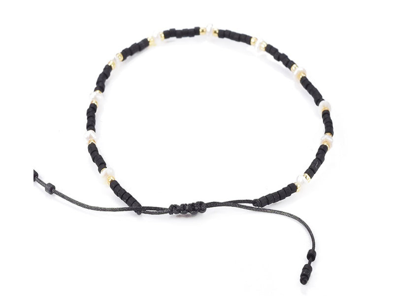 Achat Bracelet nylon tressé réglable perles rocailles et miyuki - Noir