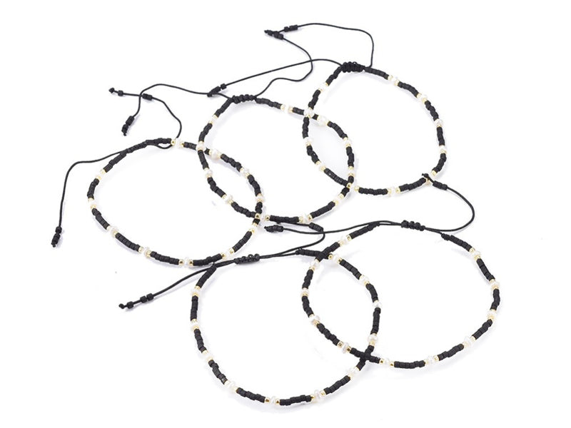 achat Bracelet nylon tressé réglable perles rocailles et miyuki - Noir