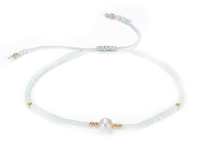 Achat Bracelet nylon tressé réglable perles rocailles et miyuki - Vert d'eau