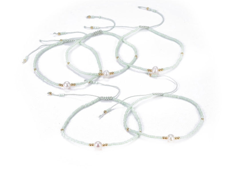 Achat Bracelet nylon tressé réglable perles rocailles et miyuki - Vert d'eau