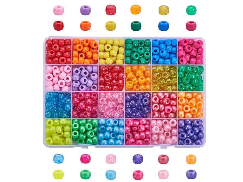 Achat Boîte d'assortiment de perles en plastiques pony beads - 24 couleurs