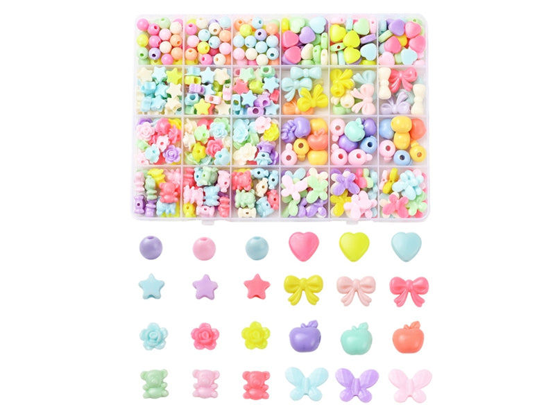 Achat Boîte d'assortiment de perles en plastiques pastels - Forme mixte