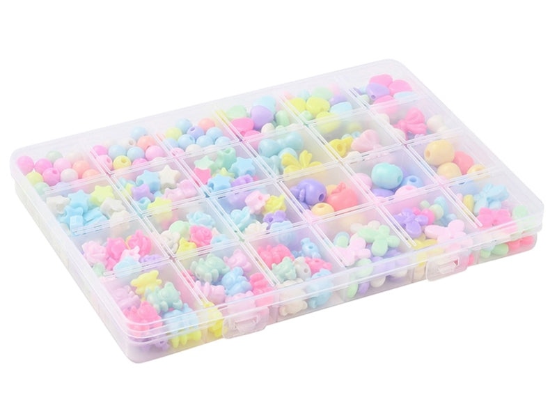 Achat Boîte d'assortiment de perles en plastiques pastels - Forme mixte