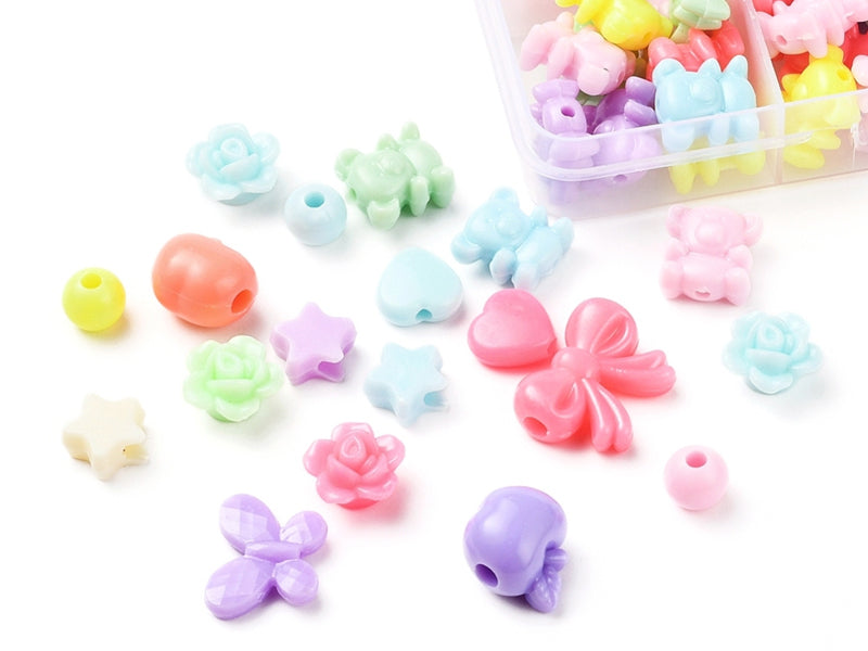 achat Boîte d'assortiment de perles en plastiques pastels - Forme mixte