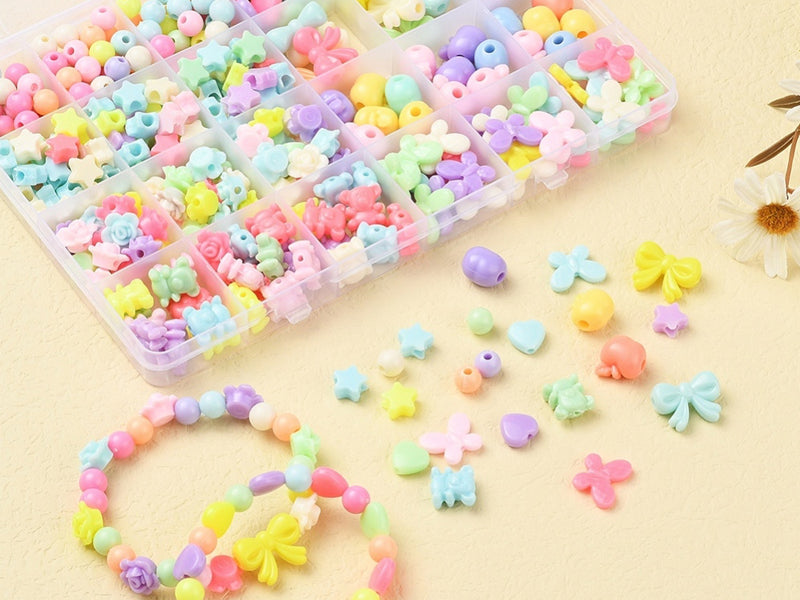 achat Boîte d'assortiment de perles en plastiques pastels - Forme mixte