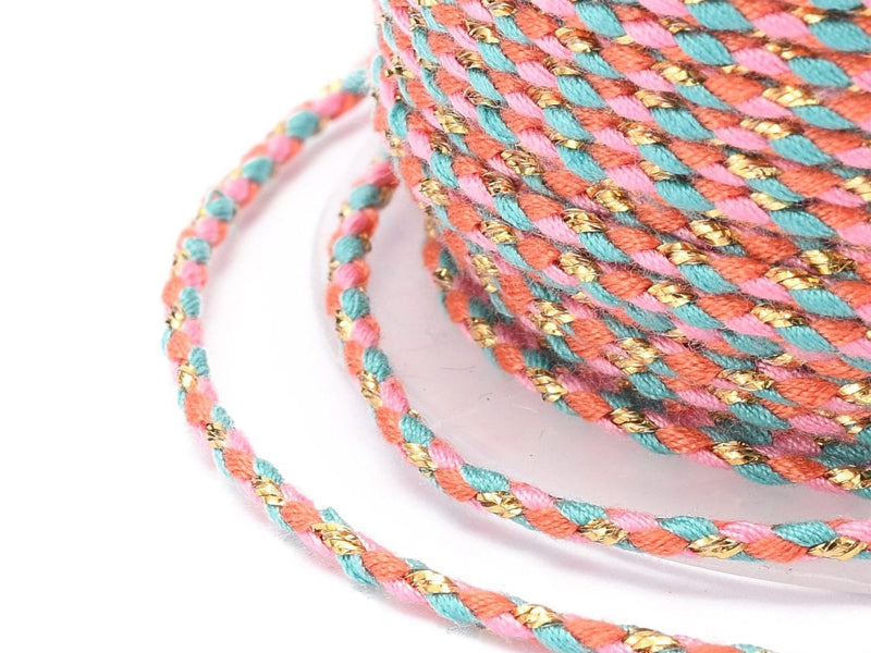 Achat 1 m de cordellette en coton macrammé 1,5 mm - Rose et bleu