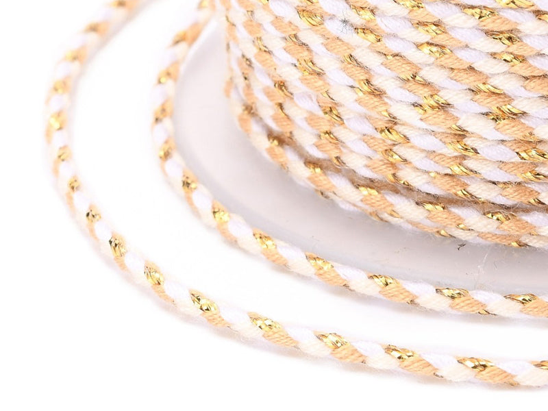 Achat 1 m de cordellette en coton macrammé 1,5 mm - Blanc et doré