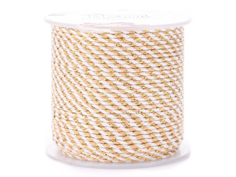 Achat 1 m de cordellette en coton macrammé 1,5 mm - Blanc et doré