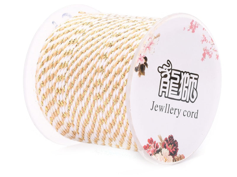 achat 1 m de cordellette en coton macrammé 1,5 mm - Blanc et doré