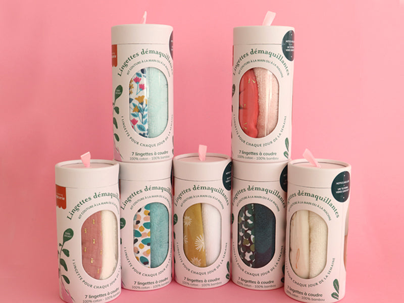 achat Kit couture - 7 lingettes démaquillantes à coudre - Ecru/Or