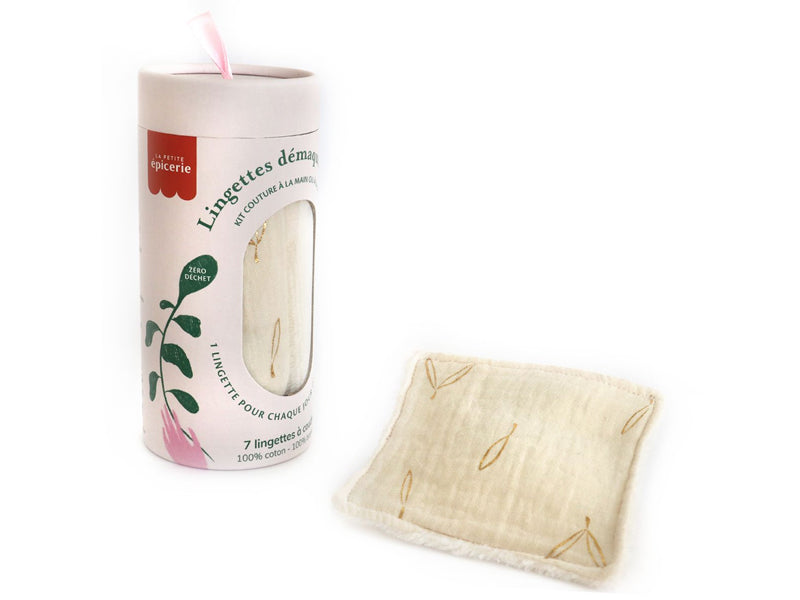 achat Kit couture - 7 lingettes démaquillantes à coudre - Ecru/Or