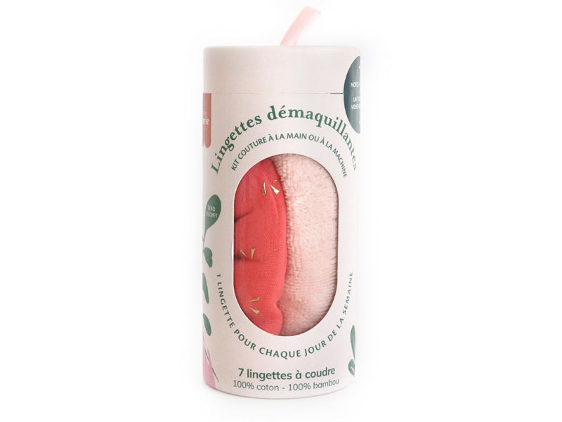 Achat Kit couture - 7 lingettes démaquillantes à coudre - Corail/or