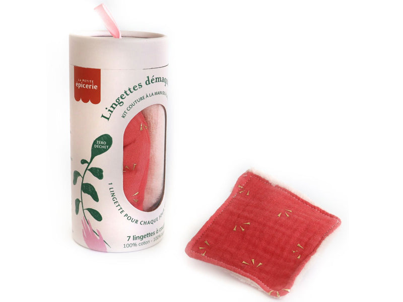 achat Kit couture - 7 lingettes démaquillantes à coudre - Corail/or