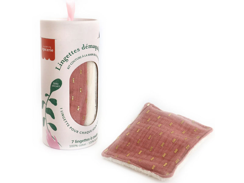 achat Kit couture - 7 lingettes démaquillantes à coudre - Blush/Or
