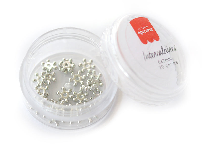 Achat Lot de 20 perles heishi intercalaire - Fleurs argentées 6 x 2 mm