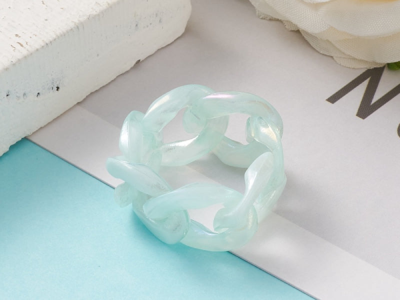 Achat Bague chaîne en acrylique transparente - Turquoise pâle