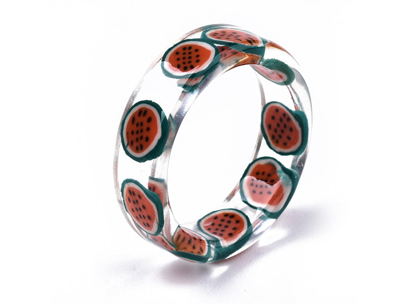 Achat Bague en résine époxy transparente - Pastèque