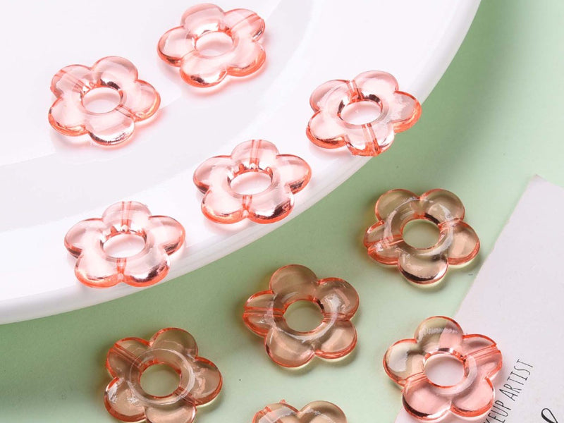 Achat 20 perles fleurs transparentes - Corail