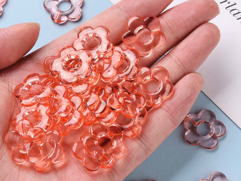 achat 20 perles fleurs transparentes - Corail