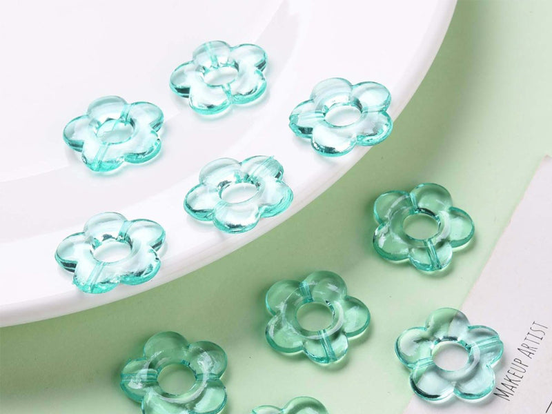 Achat 20 perles fleurs transparentes - Turquoise