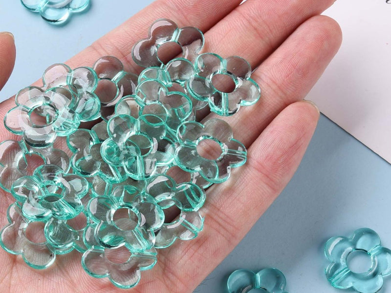 achat 20 perles fleurs transparentes - Turquoise