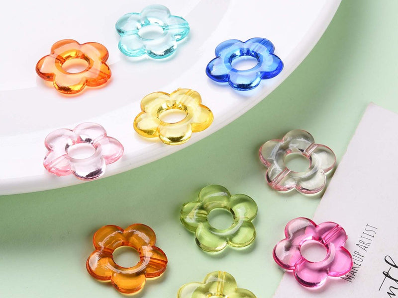 Achat 20 perles fleurs transparentes - Multicolore