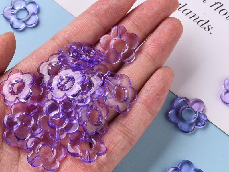 achat 20 perles fleurs transparentes - Violet