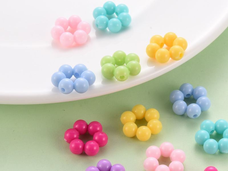 Achat 20 perles fleurs boules opaques - Pastel
