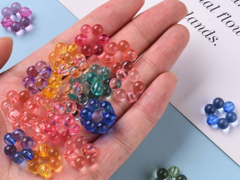 Achat 20 perles fleurs boules transparentes - Multicolore
