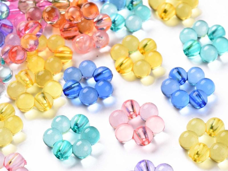 Achat 20 perles fleurs boules transparentes - Multicolore