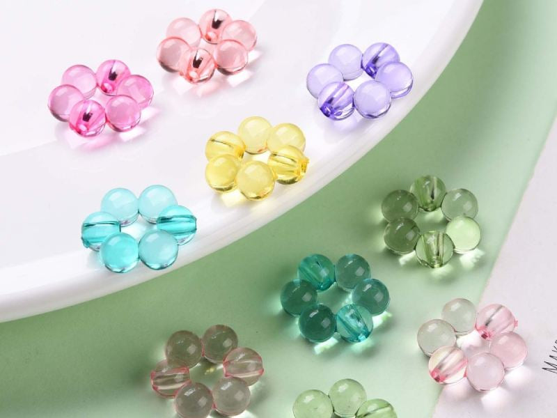 achat 20 perles fleurs boules transparentes - Multicolore