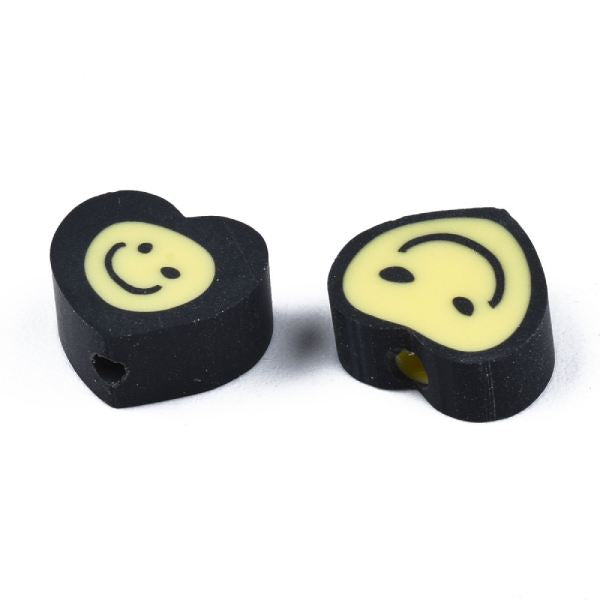 achat 20 perles en pâte polymère - sourire coeur - Multicolore