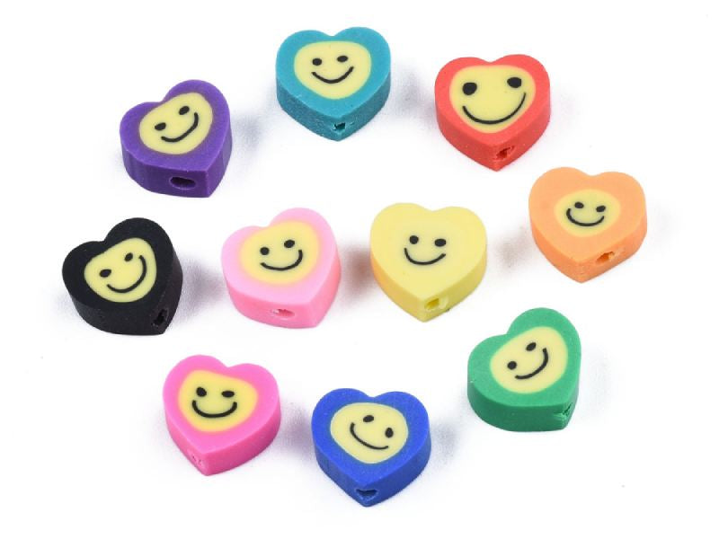 achat 20 perles en pâte polymère - sourire coeur - Multicolore