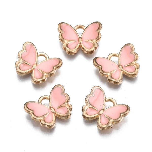 achat Breloque papillon en émail doré - Rose clair