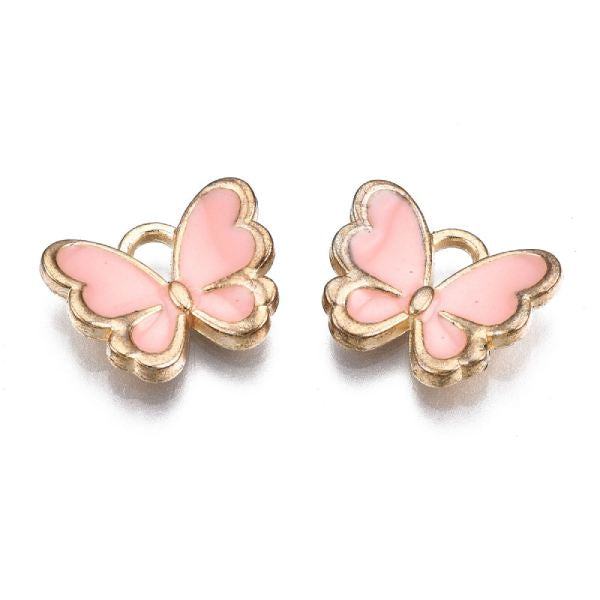 Achat Breloque papillon en émail doré - Rose clair