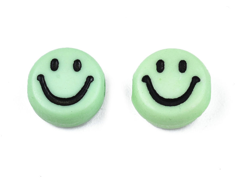 achat 20 perles smiley en acrylique opaque - Vert