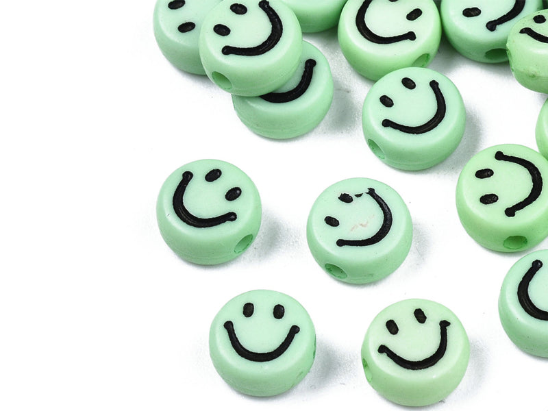 achat 20 perles smiley en acrylique opaque - Vert